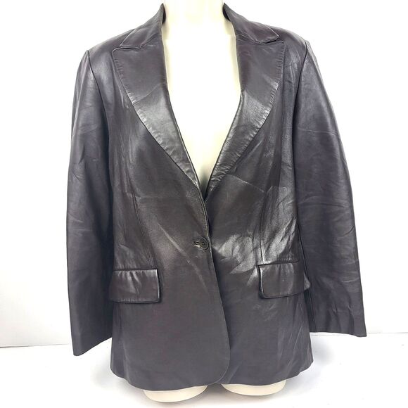 BROOKS BROTHERS women's leather blazer single breasted long sleeve Brown Size 10 - Picture 1 of 16